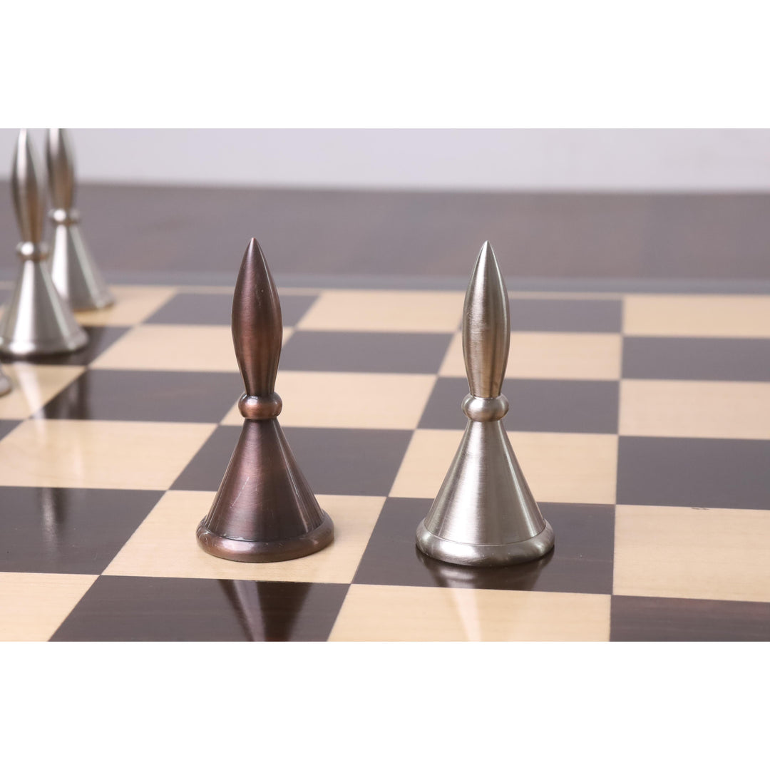 4,2” luksusowy zestaw szachów z mosiądzu z serii Tribal - tylko figury - metaliczne srebro i antyczna miedź