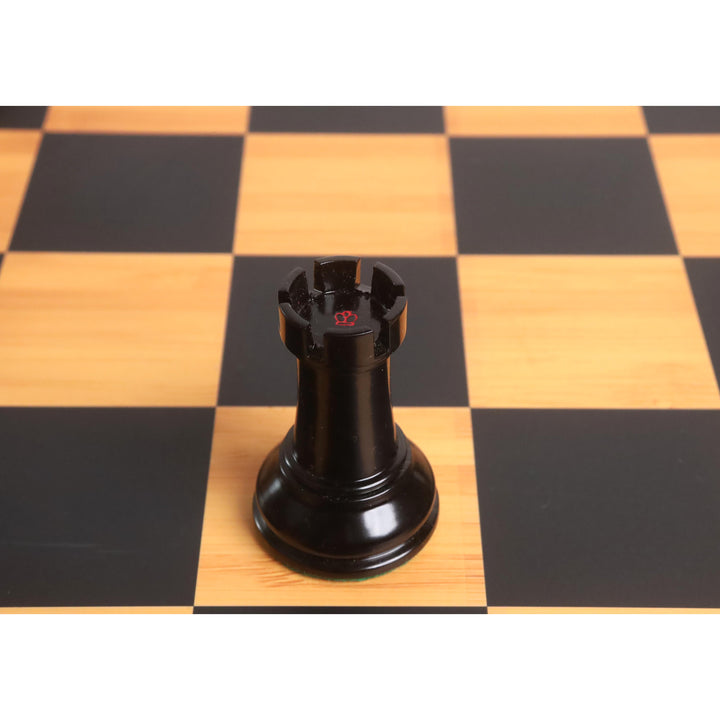Combo de jeu d'échecs Lessing Staunton 3.9" - Pièces en bois d'ébène naturel et en buis laqué antique avec planche et boîte