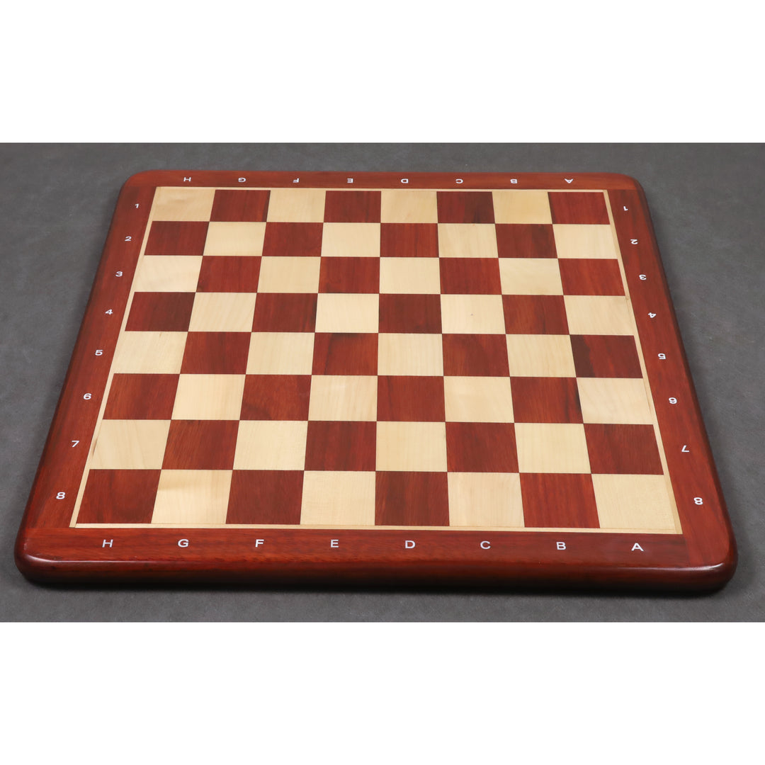 Full 19 inch bud rosewood and maple wood chess board with clear algebraic notations.