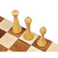 Close-up of natural boxwood Herman Ohme king, queen, and bishop pieces.