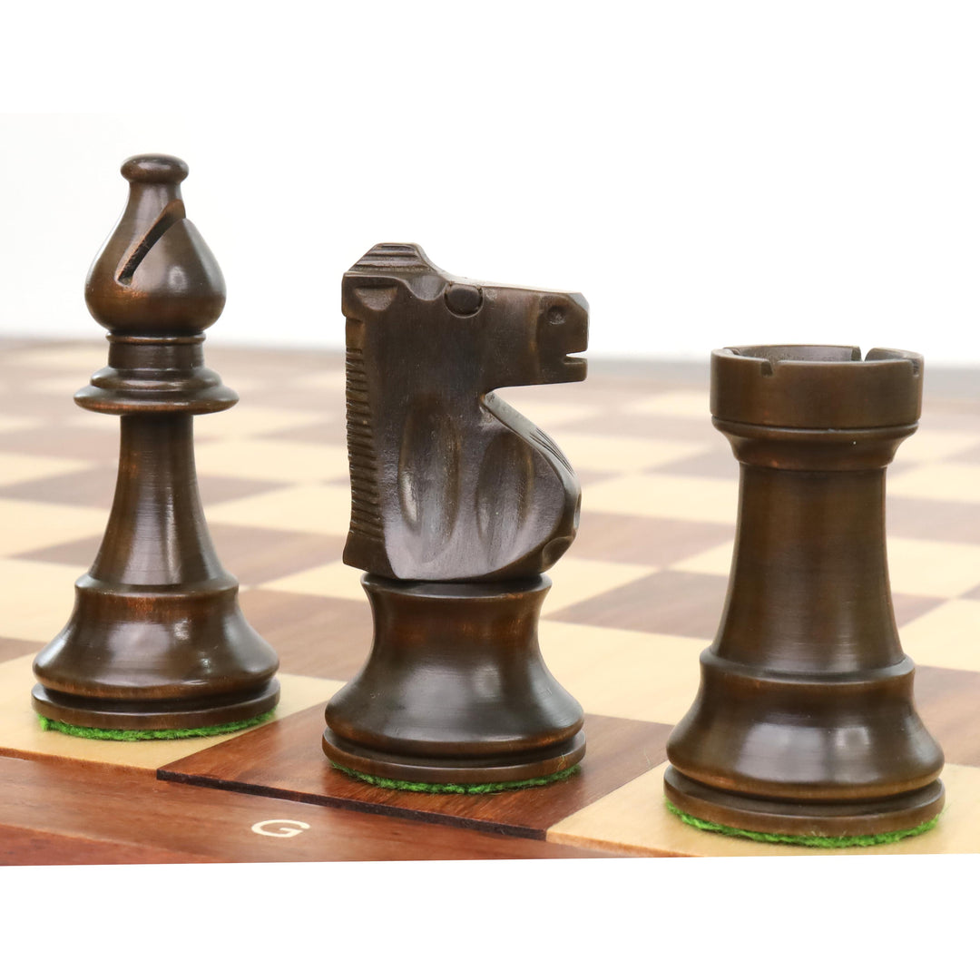 Improved French Lardy Chess Set- Chess Pieces Only - Walnut Stained boxwood - 3.9" King