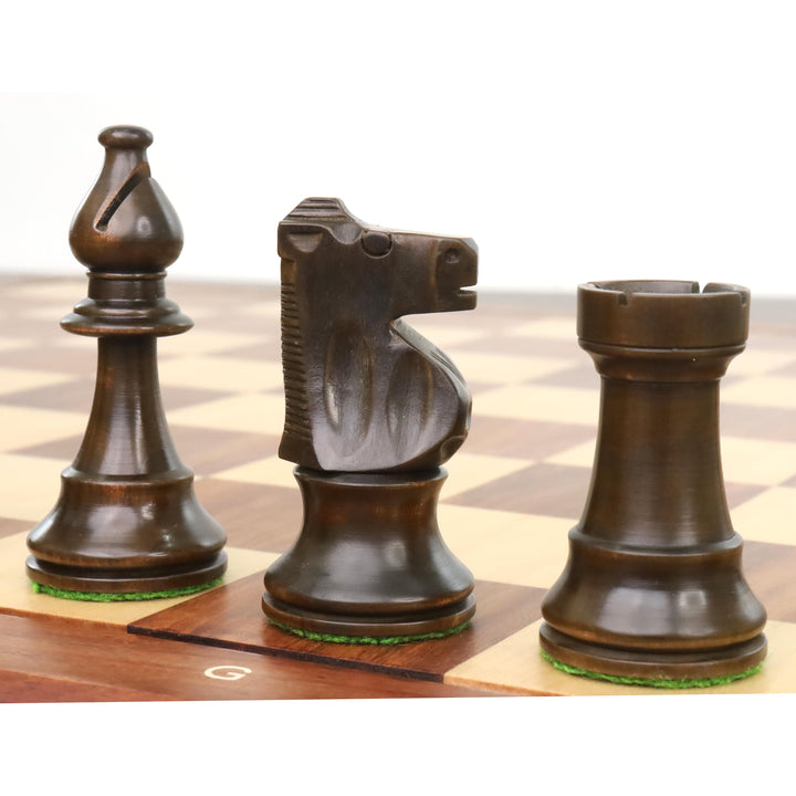 Improved French Lardy Chess Set- Chess Pieces Only - Walnut Stained boxwood - 3.9" King