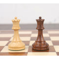 Weighted Pro Staunton Queen pieces in contrasting Golden Rosewood and Boxwood finishes.