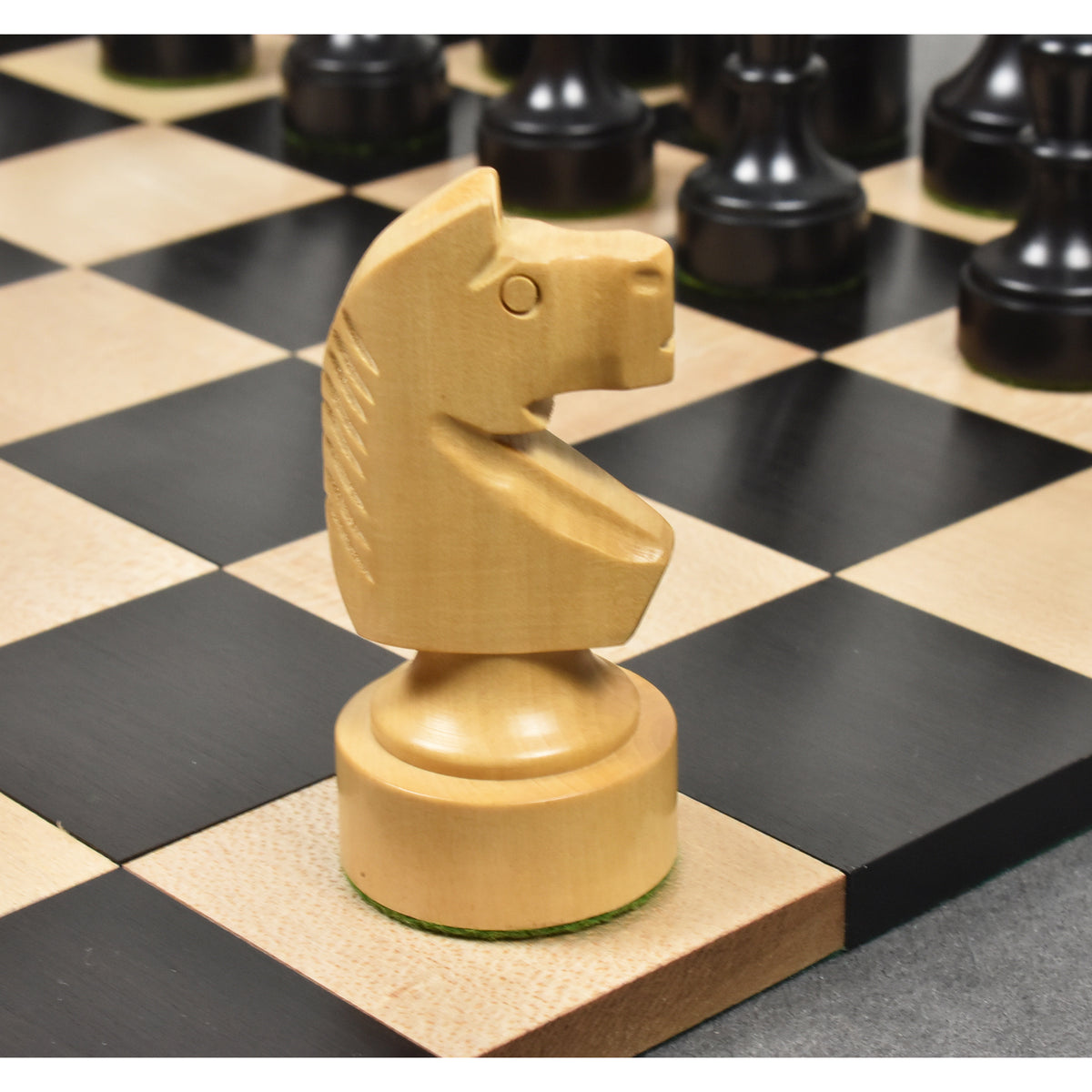 Single hand-carved natural boxwood Knight piece from the 3.8 inch Bundesform alternative chess set.