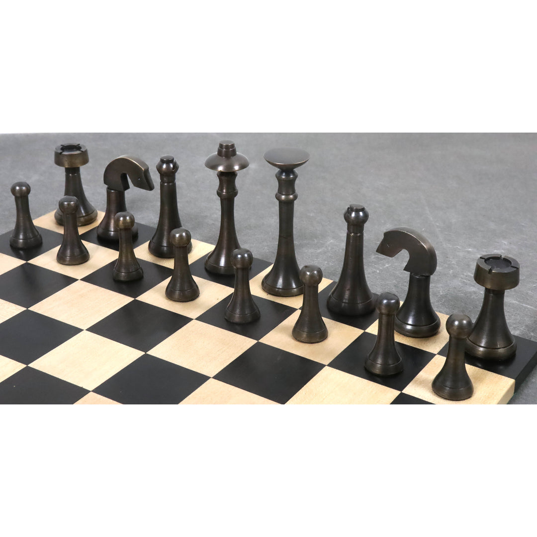 Slightly Imperfect 3.1" Contemporary Brass Metal Luxury Chess Pieces Only Set - Silver & Antique