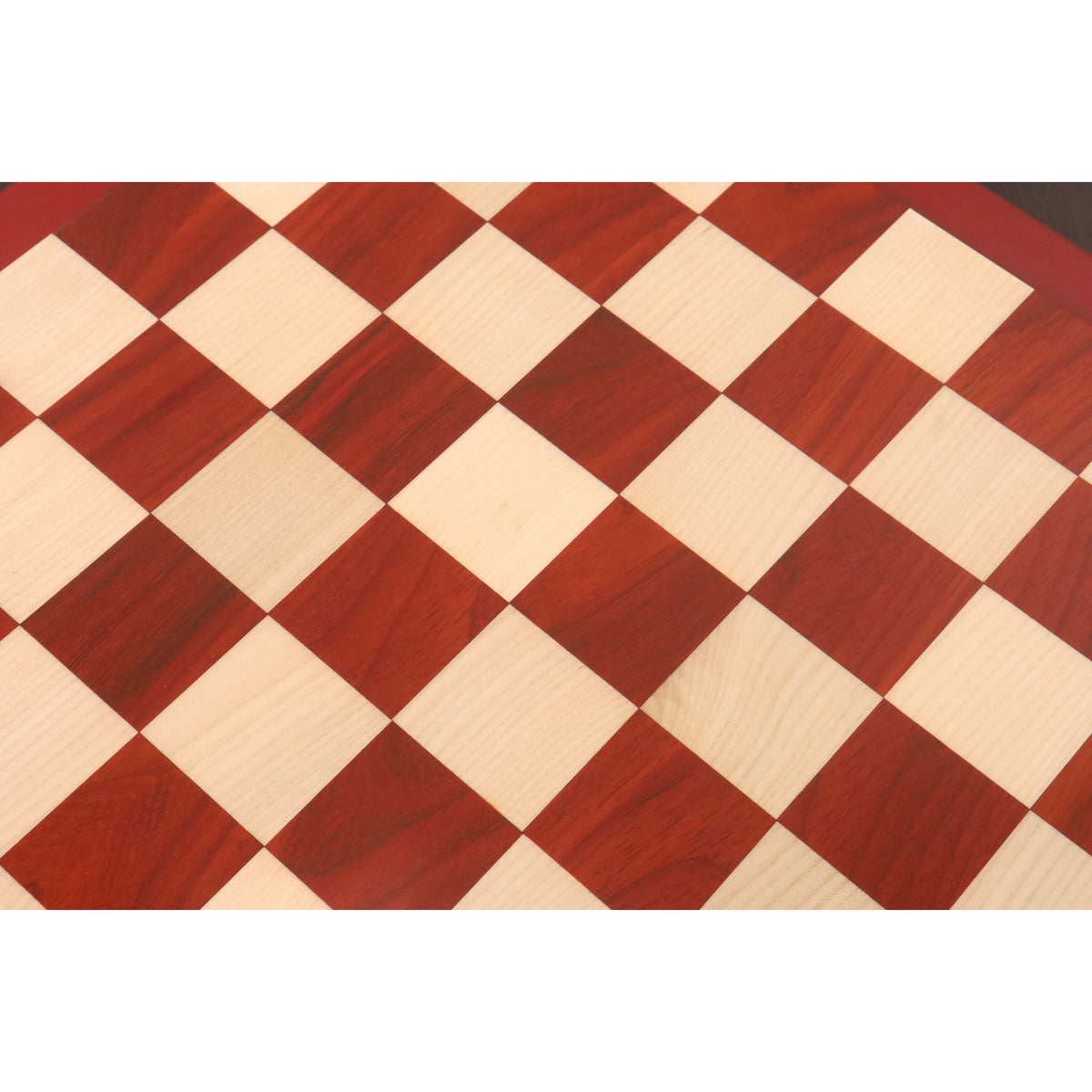 High-contrast checkered pattern of a bud rosewood and maple wood luxury chessboard.