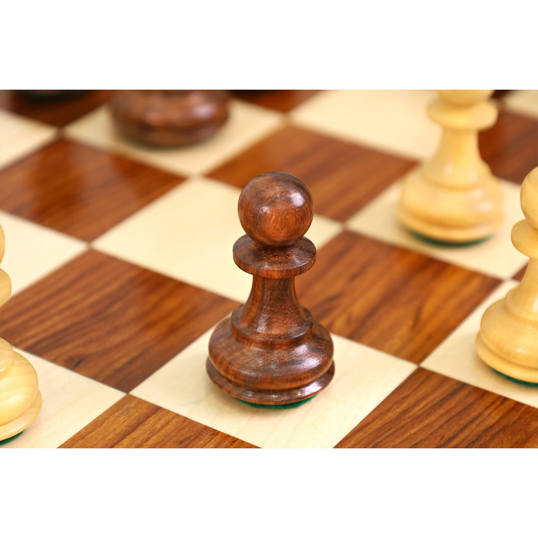 Combo of 30" Chessmaster's Series Golden Rosewood Chess Table with 4.1" Pro Staunton Weighted Golden Rosewood Pieces with Storage Drawers