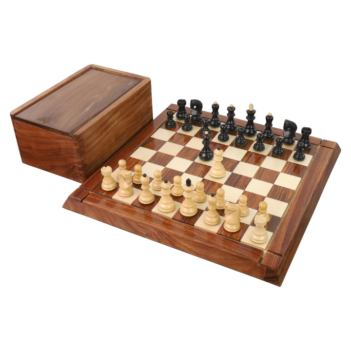 2.6" Russian Zagreb Chess set Combo -Piezas en madera de boj ebonizada con tablero y caja