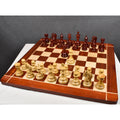 The complete Napoleon Luxury Staunton chess set in Bud Rosewood and Boxwood is set up on the 23" wooden board.