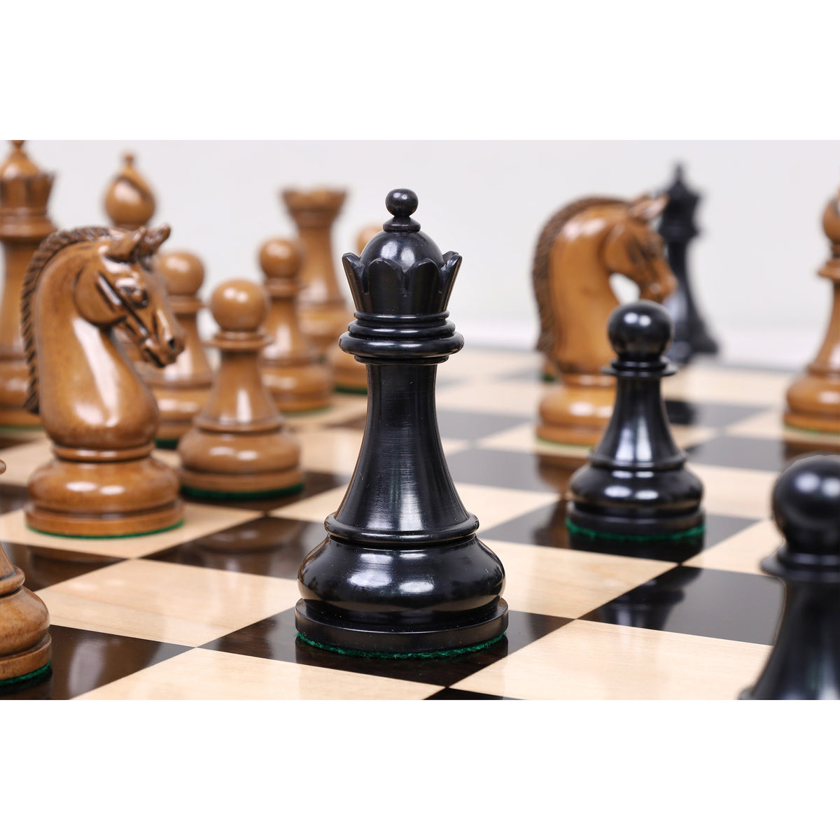 4.3" Sovereign Crown Luxury Staunton Chess Set - Chess Pieces Only - Lacquered Distress Antiqued Boxwood & Ebony - Triple Weighted