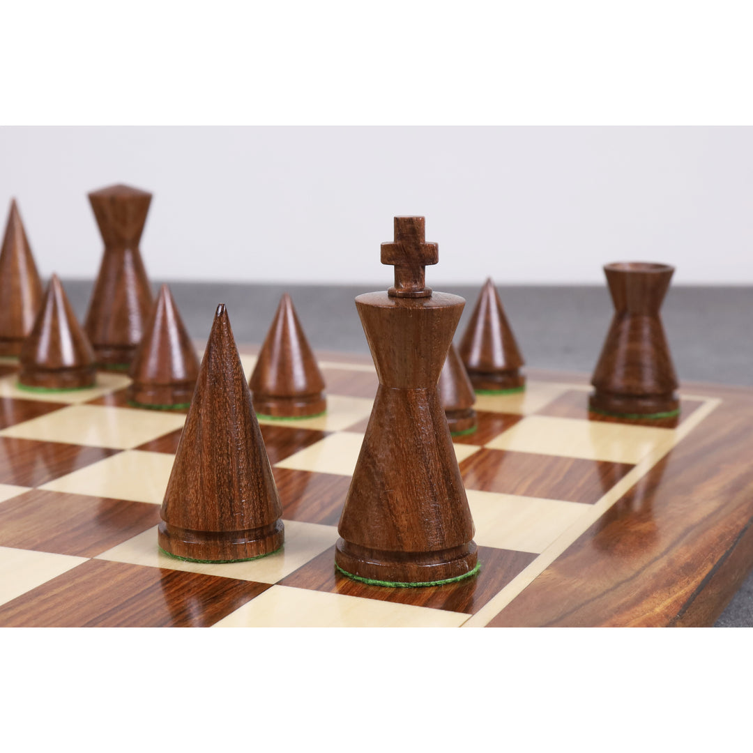 Slightly Imperfect 3.1" Russian Poni Minimalist Chess Set- Chess Pieces Only - Golden Rosewood & Boxwood