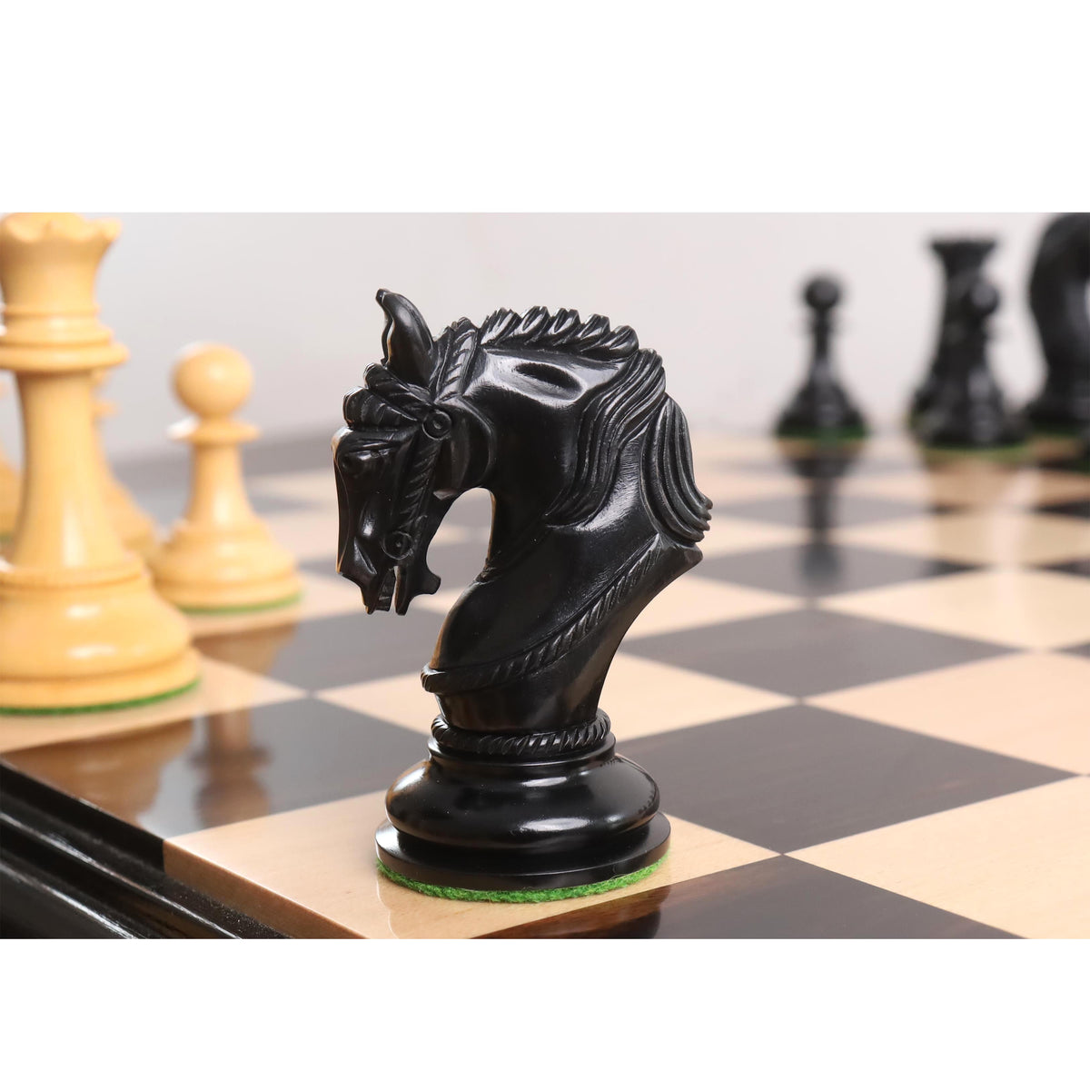 Handcrafted black ebony wood knight piece from the Imperator luxury Staunton combo set.