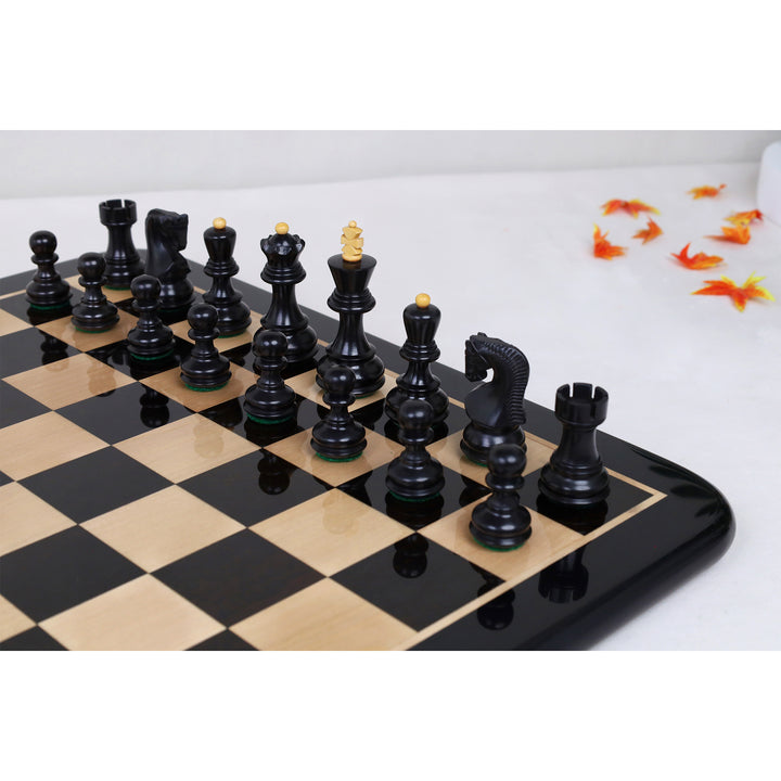 3.1" Russian Zagreb Gift Chess Set Combo - Pieces in Ebonized Boxwood with 17" Ebony Board & Storage Case