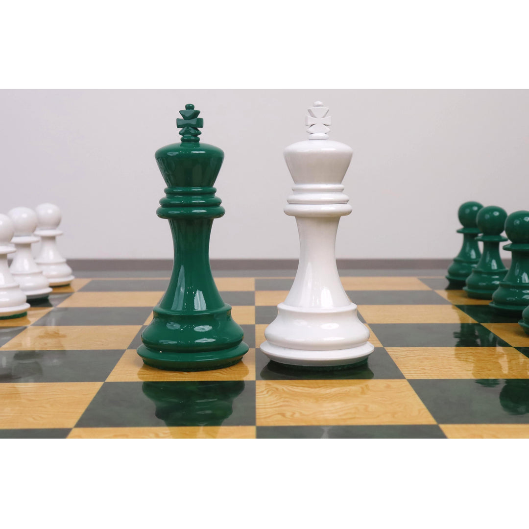 4.1" Pro Staunton Weighted Green & White Painted Wooden Chess Set- Chess Pieces Only