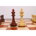 Light-colored Boxwood Heritage Series Staunton chess pieces setup on a board.