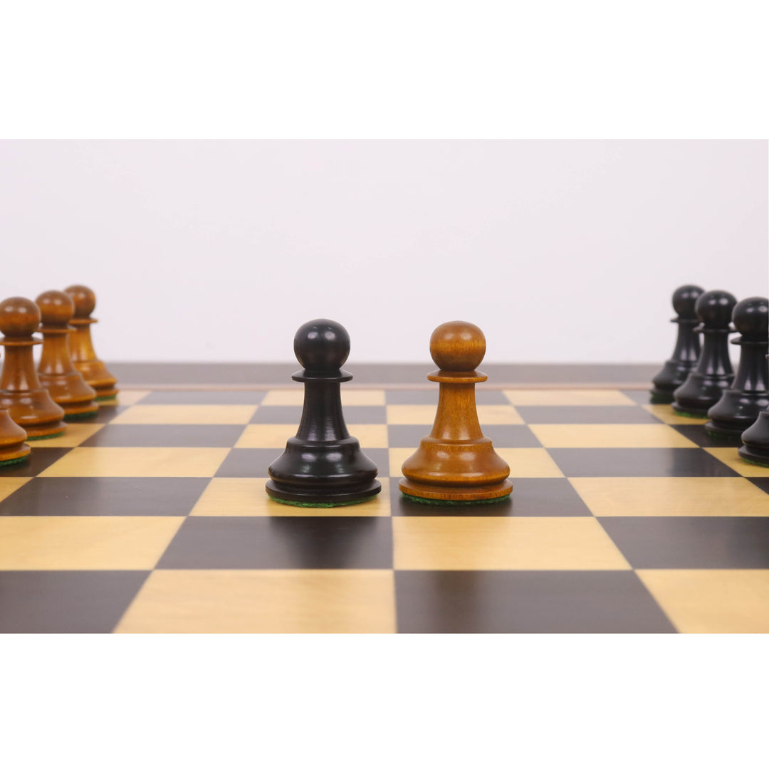 3.6" Golden Castle Craftsman Reproduction Chess Set - Chess Pieces Only - Antiqued & Ebonised Boxwood