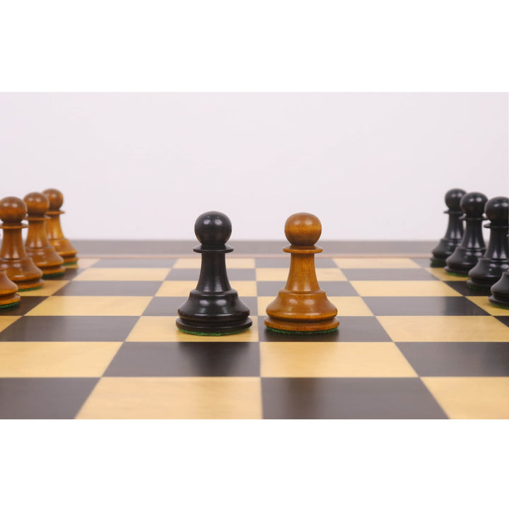 3.6" Golden Castle Craftsman Reproduction Chess Set - Chess Pieces Only - Antiqued & Ebonised Boxwood