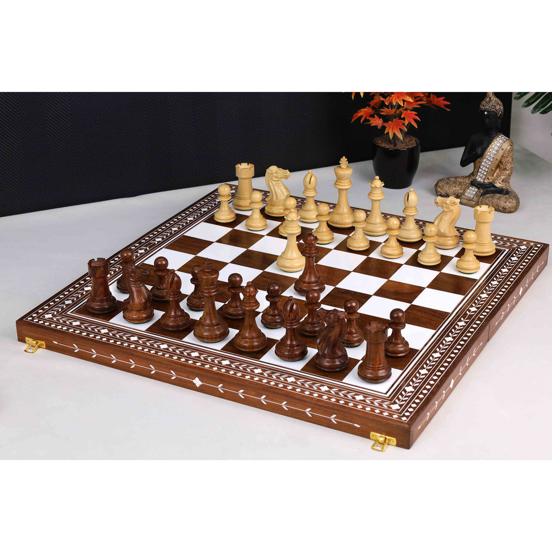 4.1" Pro Staunton Rosewood Chess Set with 21" Golden Rosewood & Acrylic Ivory Inlaid Wooden Folding Chess board