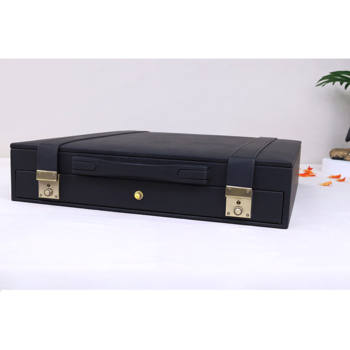 All-in-One Leatherette Chess Set Storage Case with Drawers – Fits 15″–17″ Boards & 2.4″–3.0″ King-Height Pieces