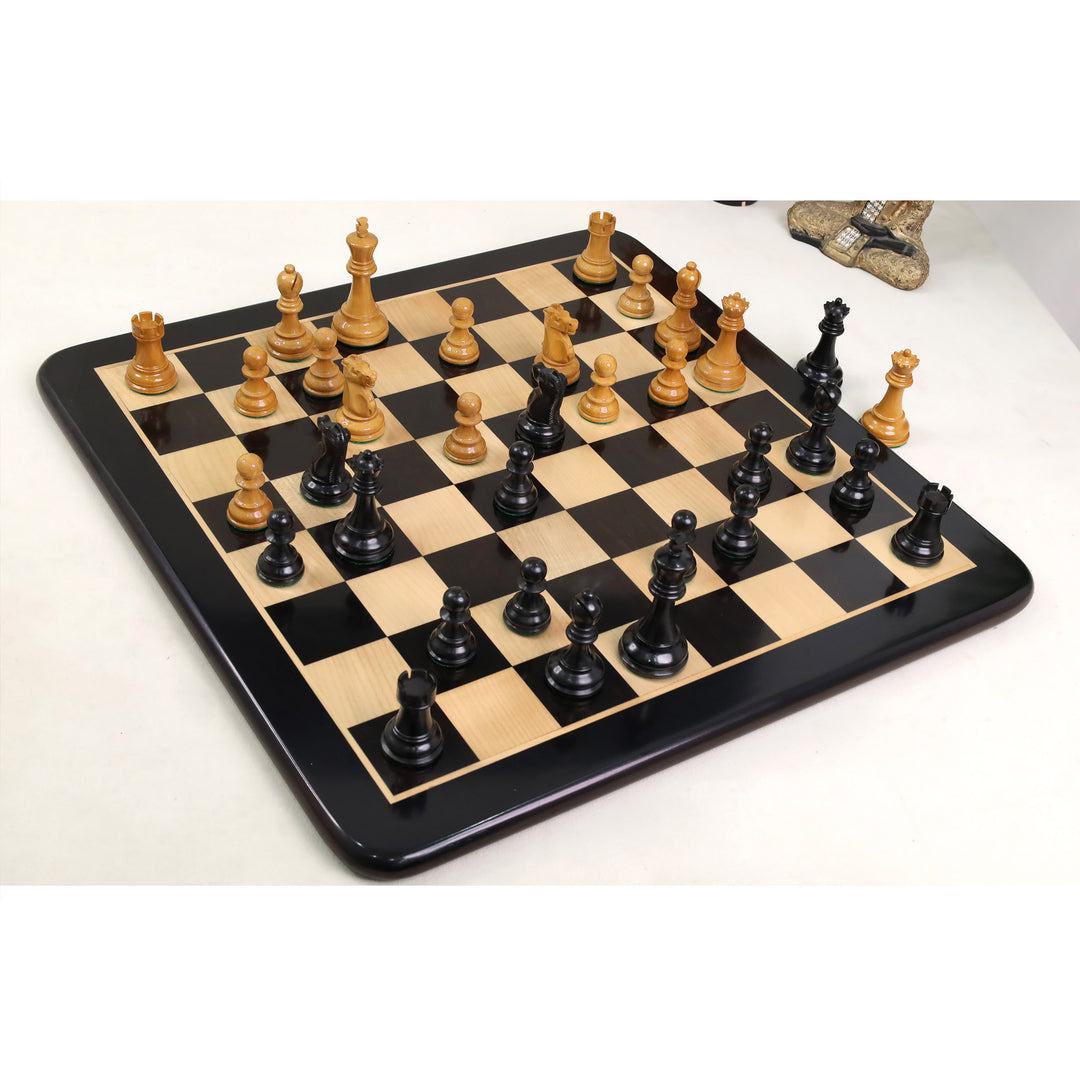 Slightly Imperfect 1972 Championship Fischer Spassky Chess Set- Chess Pieces Only - Lacquered Distress Antiqued Boxwood & Ebony