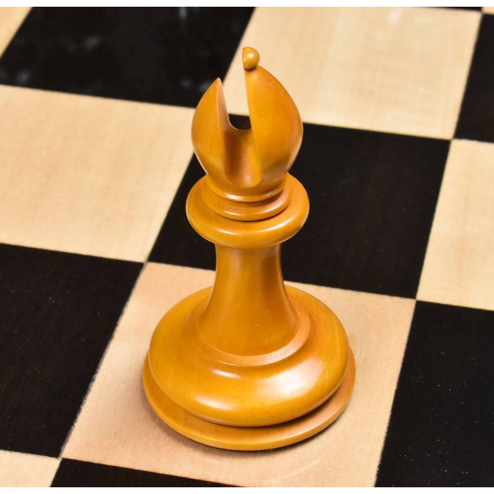 Slightly Imperfect 1849-50 Leuchars Cook Staunton Chess Set - Chess Pieces Only - Ebony Wood & Antiqued Boxwood - 4.5"