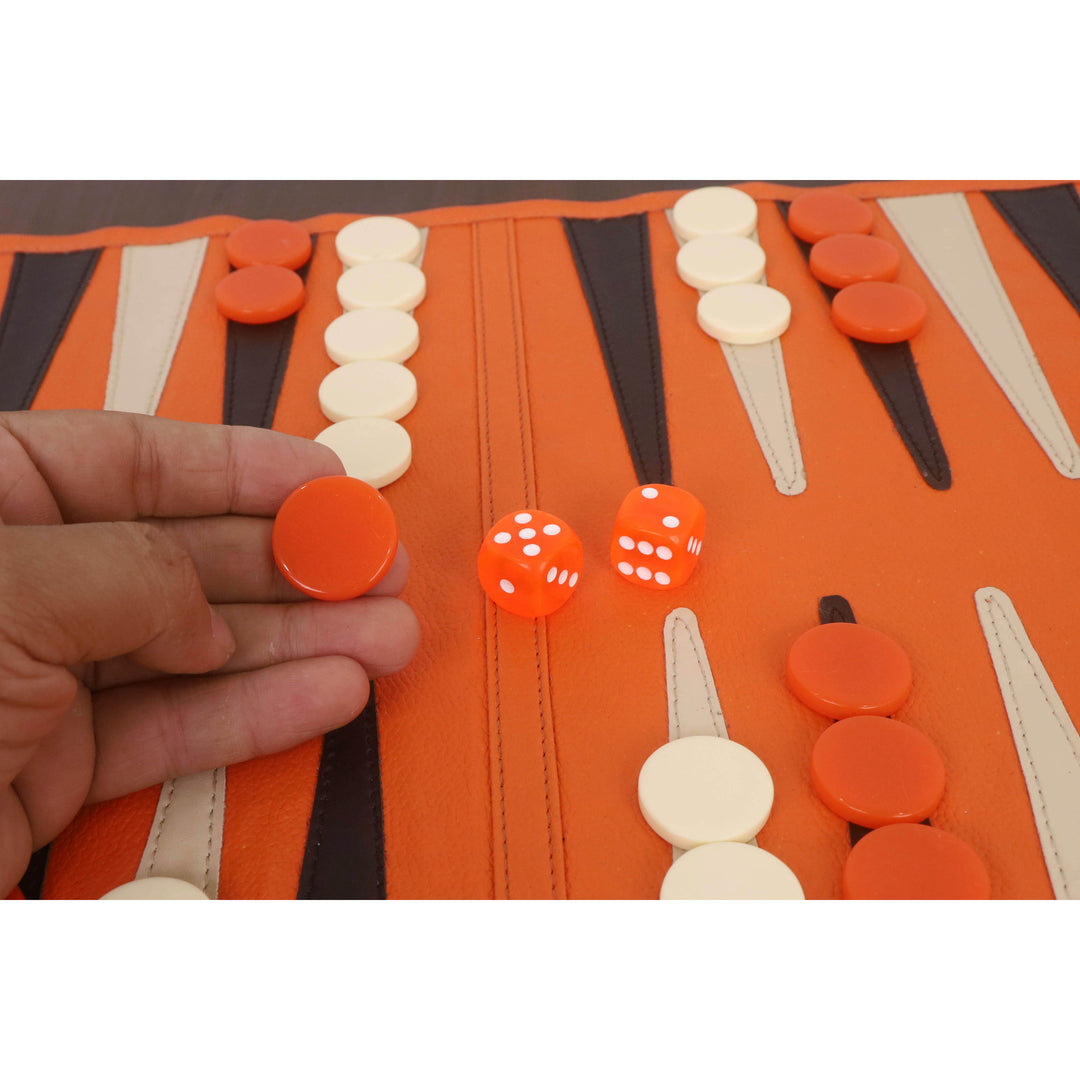 Handcrafted Roll-Up Leatherette Backgammon Set – Portable Travel Board Game in Orange Finish