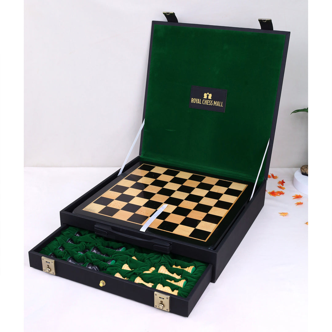 3" Professional Staunton Gift Chess Set - Pieces in Ebonized Boxwood with 17" Ebony Board & Storage Case