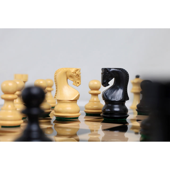 3.1" Russian Zagreb Gift Chess Set Combo - Pieces in Ebonized Boxwood with 17" Ebony Board & Storage Case