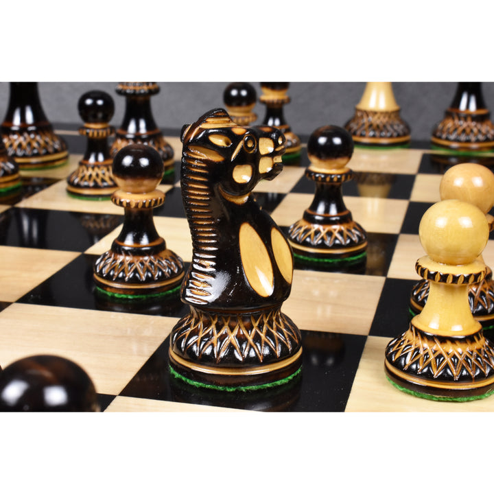 Jeu d'échecs sculpté Parker Staunton 3,9 pouces - Pièces d'échecs uniquement - Finition laquée (brillante) Bois de buis - Liquidation d'entrepôt - Expédition en Europe uniquement