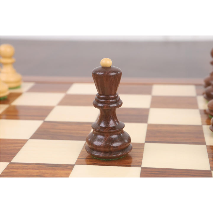Zestaw rosyjskich szachów zagrzebskich 3,1" - figury ze złotego drewna różanego z planszą i pudełkiem