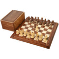 Complete 2.6" Russian Zagreb chess set combo with golden rosewood pieces, board, and box.