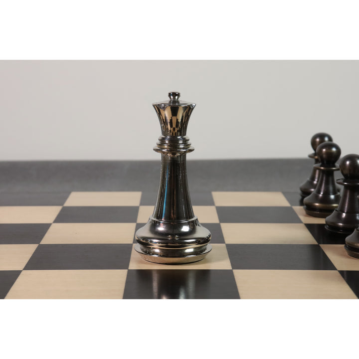 4.3" Staunton Inspired Brass Metal Luxury Chess Set- Chess Pieces Only Set-Silver & Antique - Warehouse Clearance - UK Shipping Only