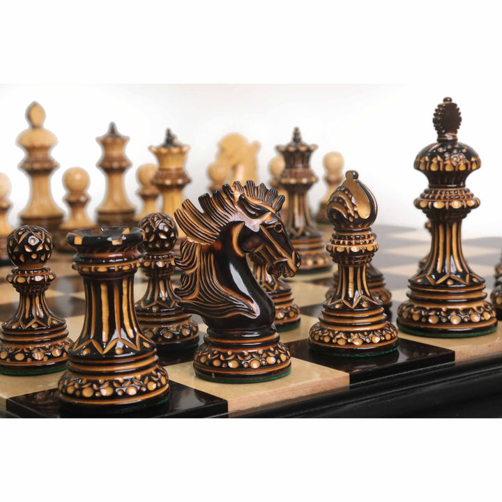 Alexandria Luxury Staunton Burnt Carving Chess Set- Chess Pieces Only - Triple Weighted - Lacquered Boxwood - Warehouse Clearance - Europe Shipping Only