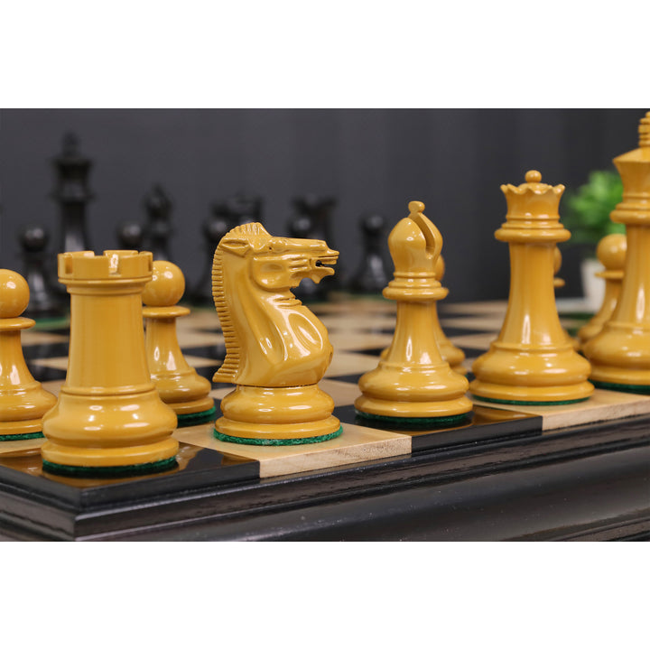 Macro shot of boxwood 1849 Jacques Cook Staunton knight chess piece