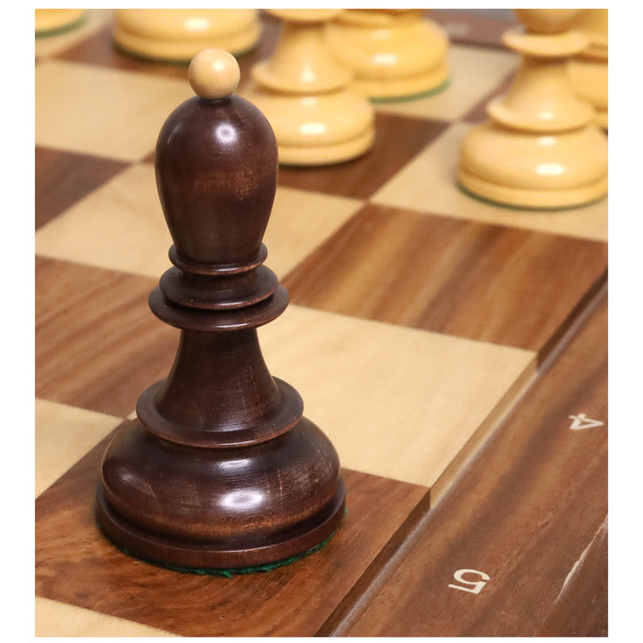 Juego de ajedrez Fischer Dubrovnik de los años 50 ligeramente imperfecto - Sólo piezas de ajedrez - Teñido de caoba y madera de boj - Rey de 3.8