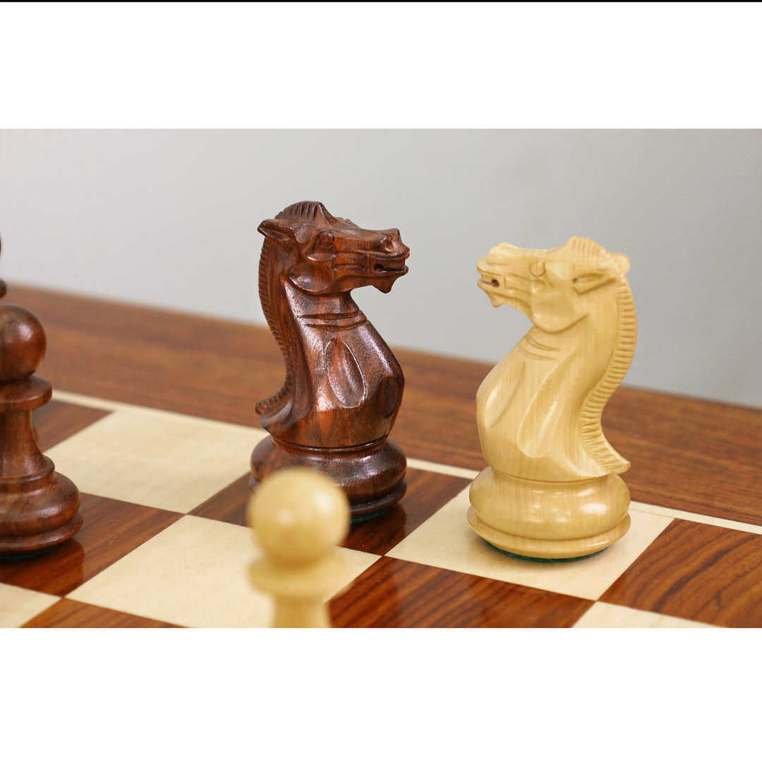 Combo of 30" Chessmaster's Series Golden Rosewood Chess Table with 4.1" Pro Staunton Weighted Golden Rosewood Pieces with Storage Drawers