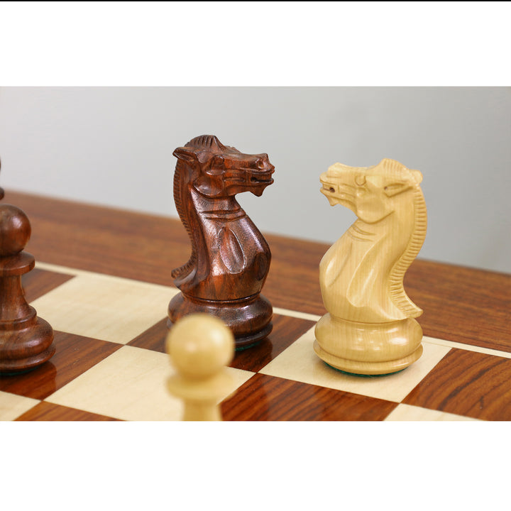 Combo of 30" Chessmaster's Series Golden Rosewood Chess Table with 4.1" Pro Staunton Weighted Golden Rosewood Pieces with Storage Drawers