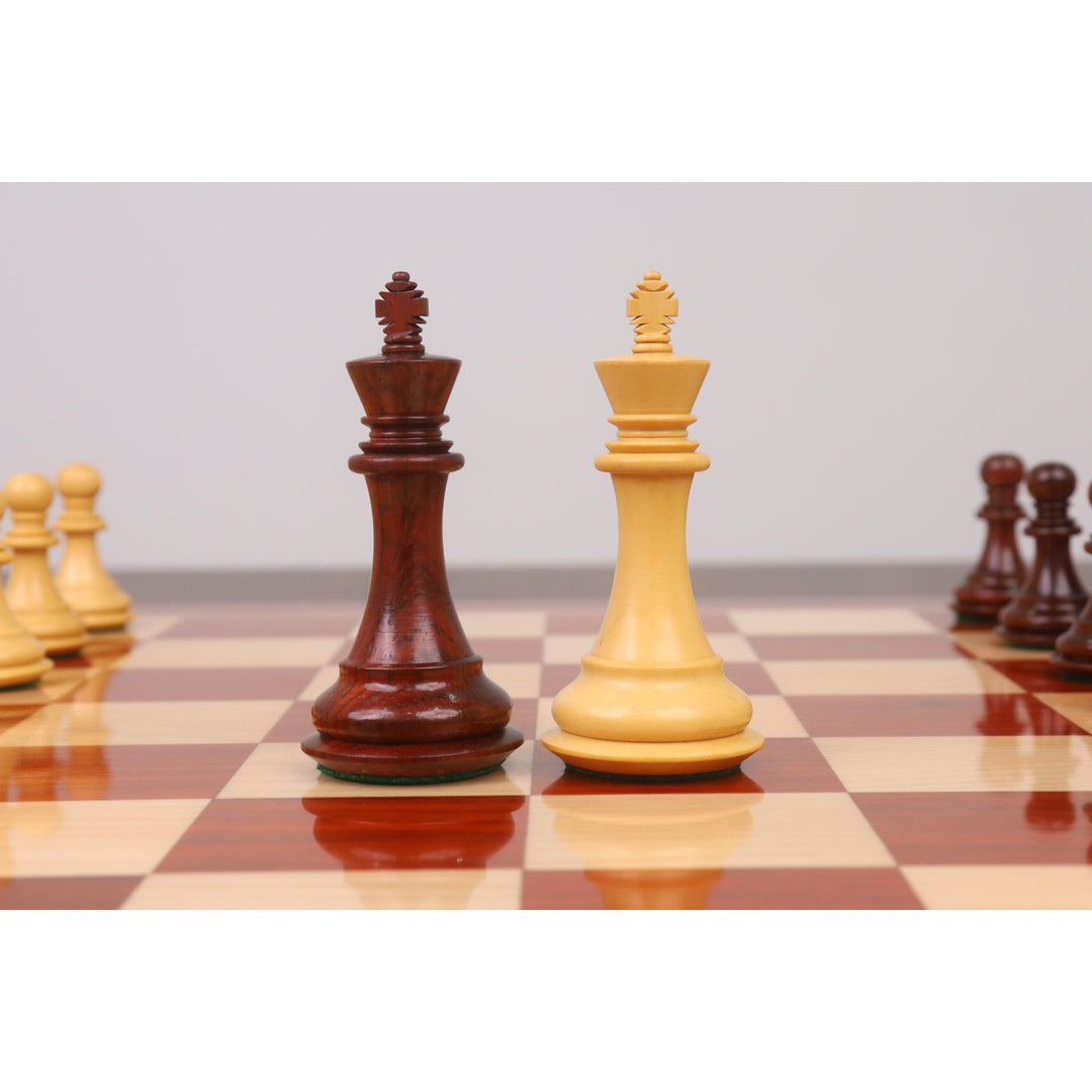 略带瑕疵的 3.3 英寸螺旋马豪华国际象棋套装——仅棋子——玫瑰木与黄杨木