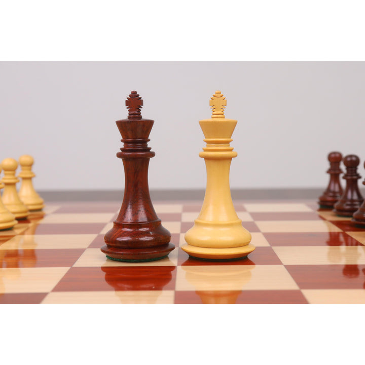 略带瑕疵的 3.3 英寸螺旋马豪华国际象棋套装——仅棋子——玫瑰木与黄杨木