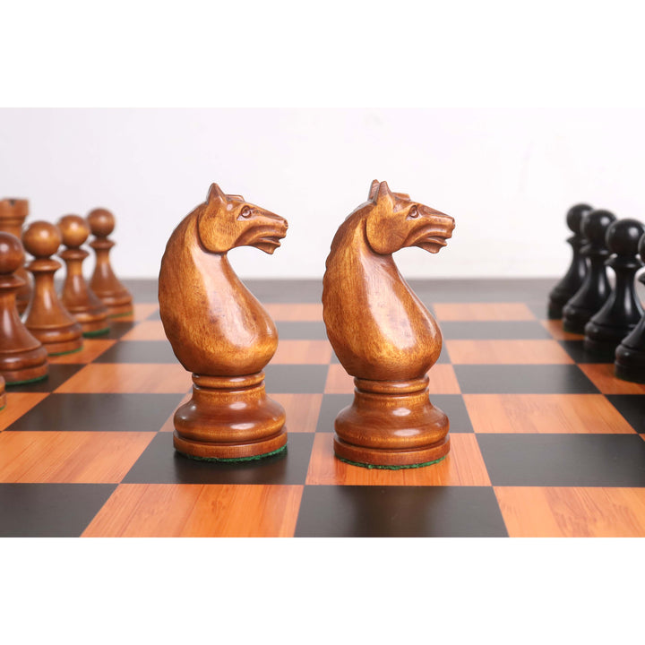 1935 Botvinnik Flohr-II Soviet Chess Pieces Only Set -Distress Antiqued Boxwood & Ebonised Boxwood- 4.4" King - Warehouse Clearance - USA Shipping Only