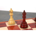 Two triple weighted luxury bishop chess pieces in contrasting boxwood and bud rosewood.