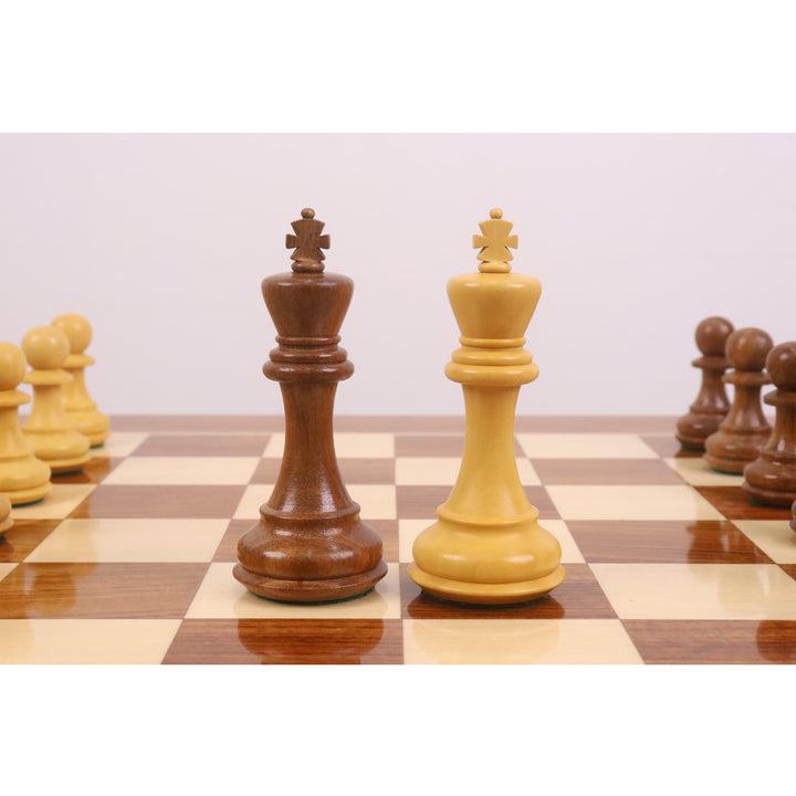 Tablero de ajedrez de torneo de 23 pulgadas con piezas de ajedrez de madera pesadas Pro Staunton de 4,1 pulgadas - Palisandro dorado y boj.