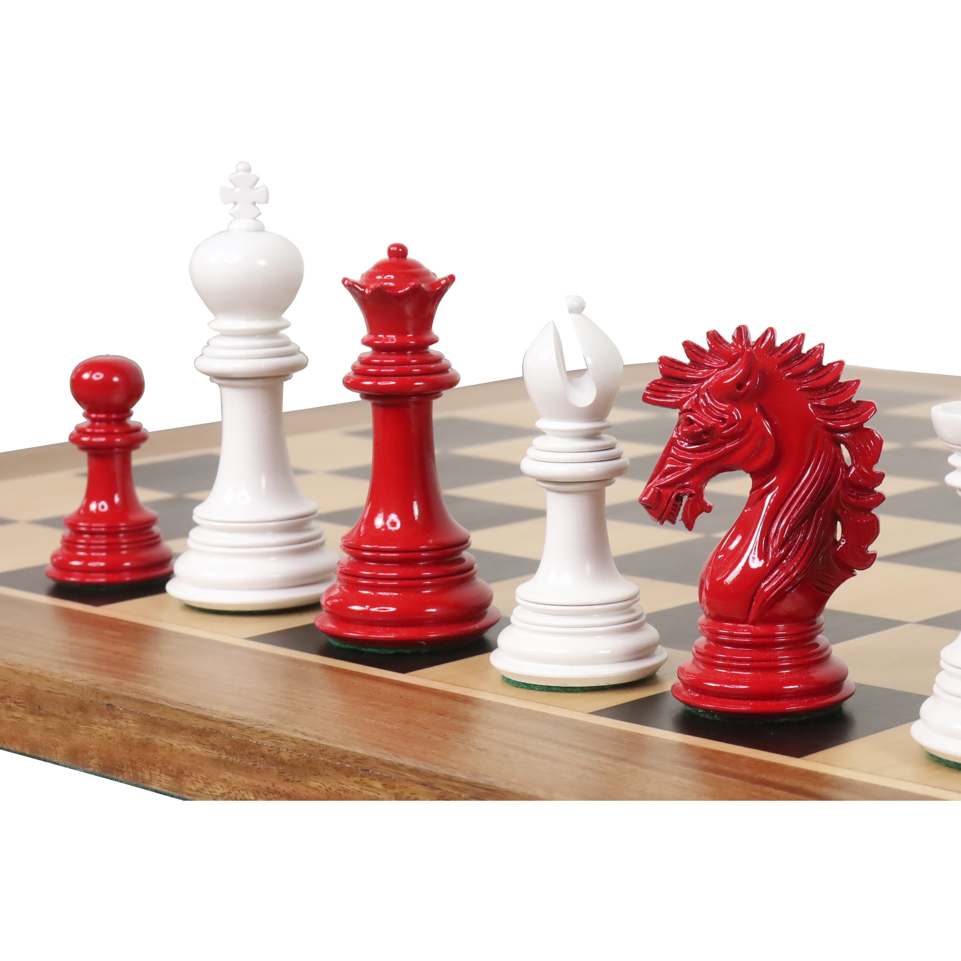 Slightly imperfect 4.6" Mogul Staunton Luxury Chess Pieces Only Set - White & Red Lacquered Boxwood
