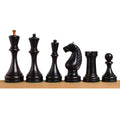 Ebonized boxwood chess pieces lineup of the 1935 Botvinnik Flohr II set.