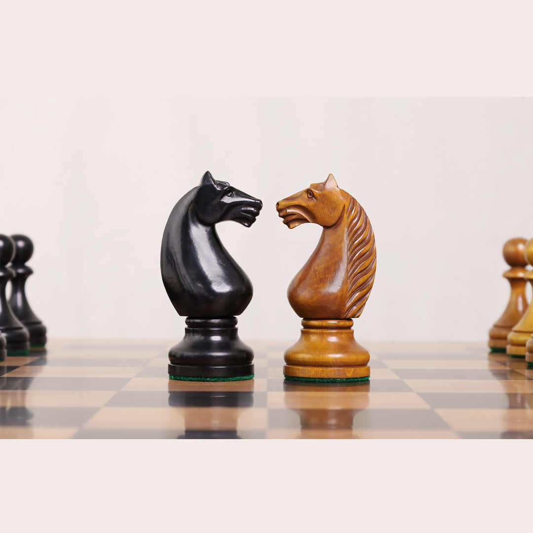 Close-up of the handcrafted Botvinnik Flohr II knight featuring the classic Soviet chess design.