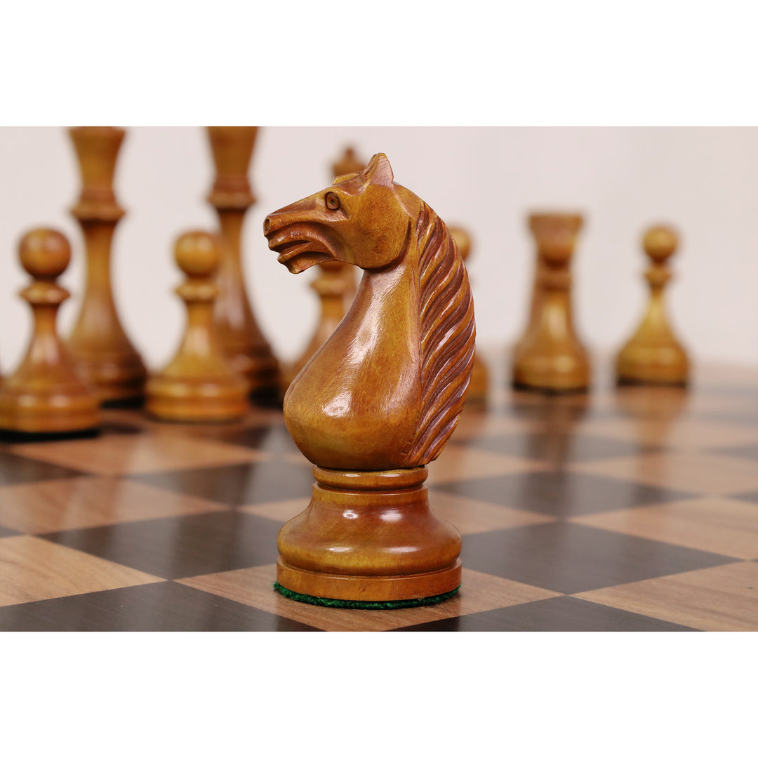 Detailed close-up of the handcrafted light Botvinnik Flohr II knight with carved mane and smooth finish.