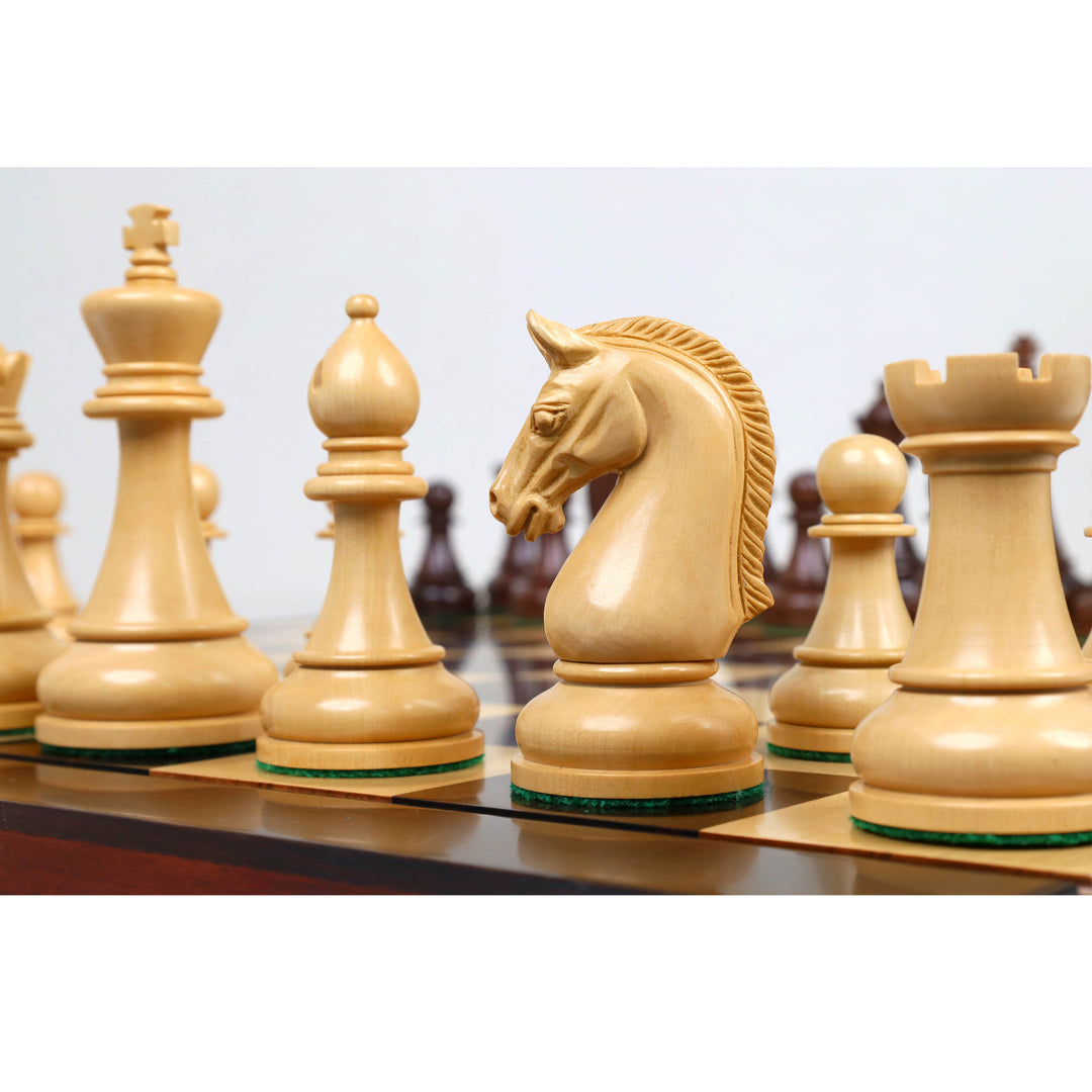 Close-up of the handcrafted boxwood bishop featuring a traditional Staunton design and smooth polished finish