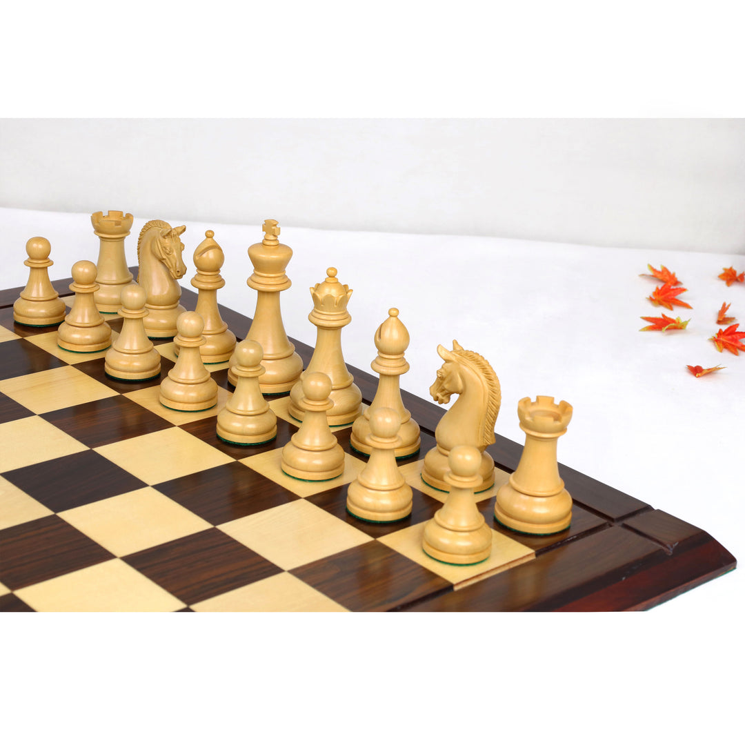 Detailed view of the natural boxwood knight with a carved mane and polished wooden finish