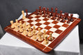Full Arthur Luxury Staunton chess set combo with bud rosewood pieces on a 23-inch board.