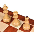 Boxwood Dubrovnik king, queen, and bishop pieces on a chessboard.